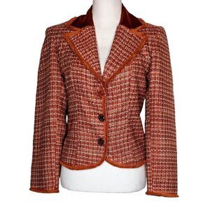 J. Marco Women's Blazer Jacket Fall Red Orange Beige Professional Career Size XS